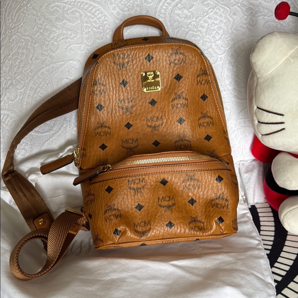 MCM Cognac Backpack with Gold Details